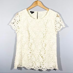 TALBOTS cream floral cut out blouse Sz 4